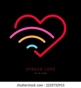 Heart shape with rainbow. Spread love. Simple line art icon. Vector file.