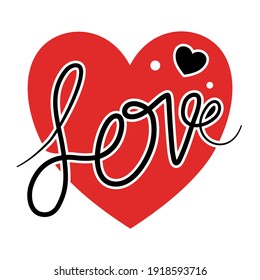 Heart shape red and black silhouette with word Love. Vector illustration about valentine day.