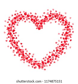 Heart shape, red confetti with white background