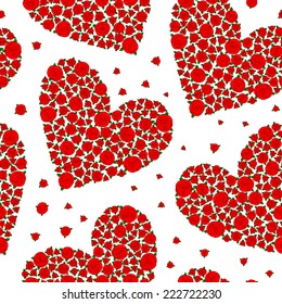 heart shape red hand drawn cartoon rose flowers vector seamless pattern