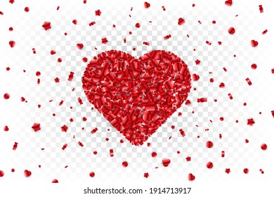 Heart shape red lollipops confetti. Scattered candy shapes on transparent background. Layered