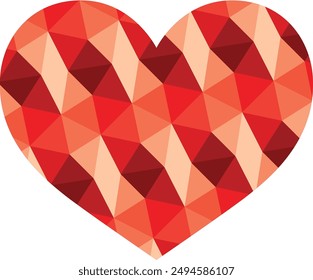 heart shape with red monochrome heptagon inside, heart shape vector illustration.