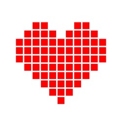 Heart Shape Red Pixel Isolated On White Background, Square Red Pixel Heart Shape For Clip Art, Cute Pixel Heart Shape Icon, Simple Heart Red Plain Square Tile Pattern Concept, Love Sign For Valentine