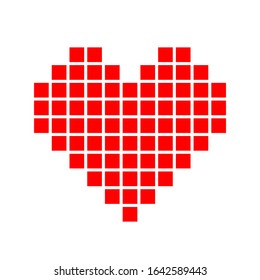 heart shape red pixel isolated on white background, square red pixel heart shape for clip art, cute pixel heart shape icon, simple heart red plain square tile pattern concept, love sign for valentine