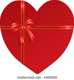 heart shape red present box with red ribbon, vector illustration