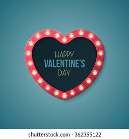 Heart shape retro lights sign for Valentine's day design. Vector illustration