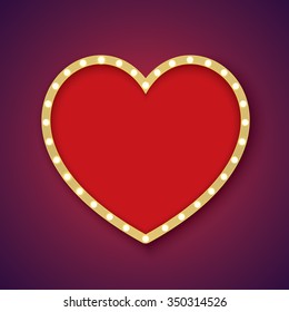 Heart shape retro signboard with light bulbs. Vector illustration