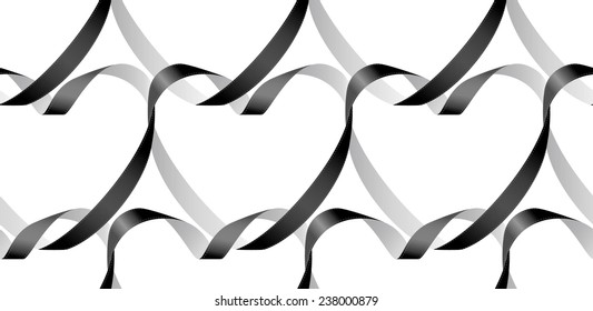 HEART SHAPE FROM RIBBON. BACKGROUND. BLACK