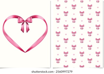 Heart shape ribbon bow frame for Valentine's Day, Mother's Day. Vector for wedding invitations, greeting cards, sales promotion templates, posters.