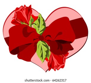 Heart shape with ribbon, bow and red rose
