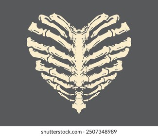 Heart shape ribs skeleton clip art illustration vector t shirt, sticker, tattoo, poster design editable