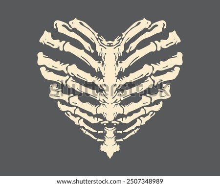 Heart shape ribs skeleton clip art illustration vector t shirt, sticker, tattoo, poster design editable