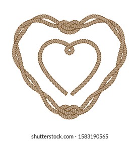 Heart shape rope frames. Monochrome vector illustration