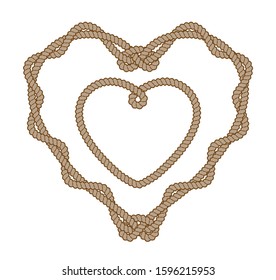 Heart shape rope frames. Monochrome vector illustration