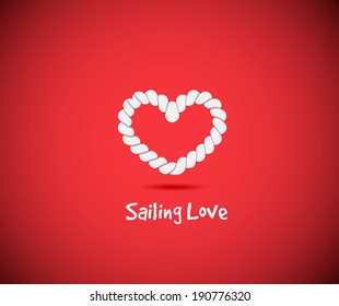 Heart shape rope knots set on red background