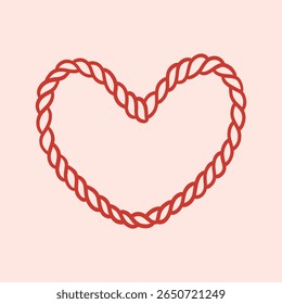 Forma do coração da corda. Elemento de design moderno amarrado cordão. Corda, decoração, clip art. Decoração para aniversário, casamento, feriado, festa. Ilustração vetorial