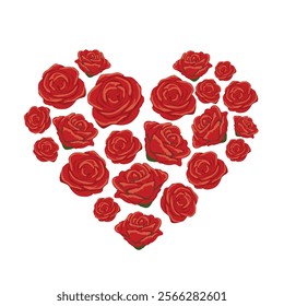 Heart shape of rose, love shape with rose on a white background, transparent background,