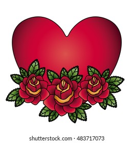 Heart shape with roses and leaves icon. Love passion and romantic theme. Isolated design. Vector illustration