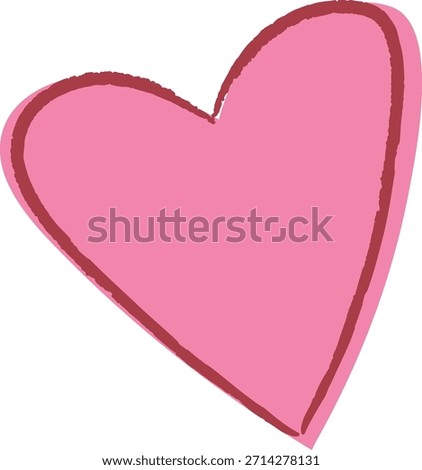 Heart shape with rough hand drawn contour and offset outline, isolated on blank background. Symbol of love, romance, affection, care, emotion, wedding, and valentine mood. Cartoon vector illustration.