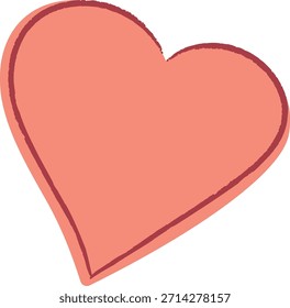Forma de corazón con contorno áspero y sombreado suave, aspecto de garabato dibujado a mano. Símbolo de amor, romance, cuidado y afecto para saludos, bodas y temas de caridad. Ilustración vectorial de dibujos animados.