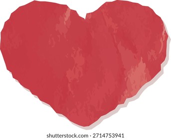 Herzform mit rauer Aquarellstruktur und gezackten Kanten, einzeln auf hellem Hintergrund. Symbol für Liebe, Romantik, Leidenschaft, Fürsorge und Emotion für Gruß oder Hochzeit Cartoon Vektorgrafik.