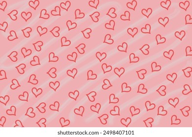 Heart shape scatter pattern background. Pink and Red Love Valentine holiday backdrop. 