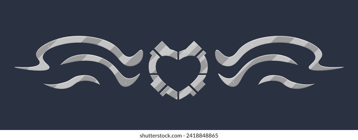 Heart Shape Sci Fi Hud Futuristic Metal Frame Wings For Logo Vector Isolated