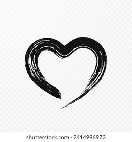 Écriture en forme de coeur isolée sur fond transparent. Barrage à la brosse de peinture noire dessinée à la main. Image vectorielle modèle de modèle d'amour pour la carte de voeux Joyeuses Mères ou Saint-Valentin