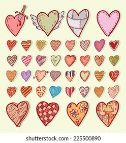  heart shape set doodle, hand drawn.