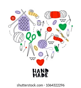 Heart Shape Set of Doodle Handmade Elements.   Hand Drawn Illustation