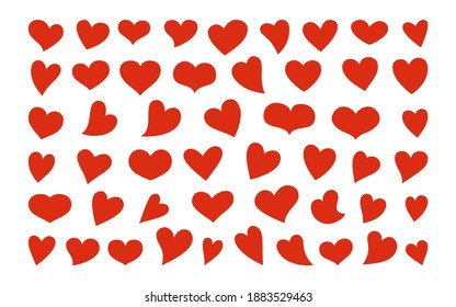 Conjunto de formas del corazón. Me encanta la colección de signos rojos. Corazones de los íconos de San Valentín. Ilustración vectorial de pegatinas románticas. Para afiches, fondo de pantalla Día de San Valentín, diseño moderno