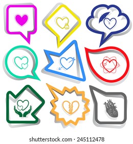 Heart shape set. Paper stickers. Vector illustration.