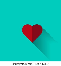 Heart shape with shadow vector design illustration, red heart, blue background, valentine's day