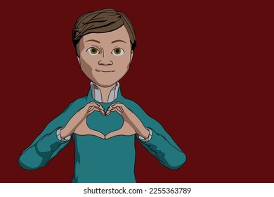 heart shape sign with hands young man child cartoon love mom valentine's day free style illustration
