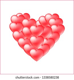 Heart shape sign made of many red hearts