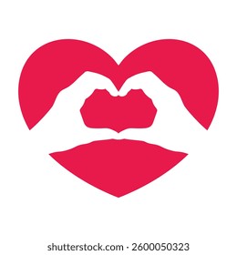 Heart shape with silhouette of hands making heart. Hands making a heart gesture. Vector illustration