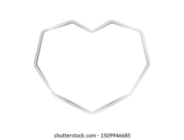 heart shape silver frame isolated on white for copy space, luxury silver frame with shaped heart, cute border frame hearts shape silver for valentines graphic card, heart shape silver for greeting