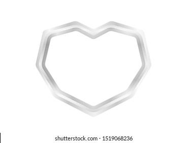 heart shape silver frame isolated on white for copy space, luxury silver frame with shaped heart, cute border frame hearts shape silver for valentines graphic card, heart shape silver for greeting