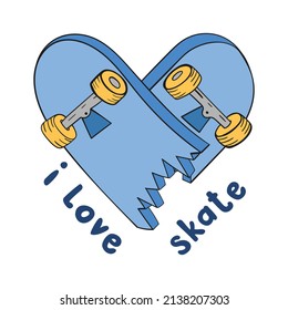 heart shape skateboard with slogan vector typography