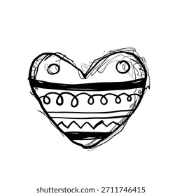 A heart shape is sketched with various lines and patterns. The drawing shows the creativity of a child during an art session in a classroom. It is mid-afternoon when this activity takes place.
