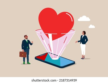 Heart shape from smartphone screen flat style. Modern gadget. Love in phone. Innovative technologies and development concept. Share feeling with others, support, kindness and compassion.