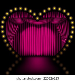 Heart Shape Stage With Pink Curtain And Lights