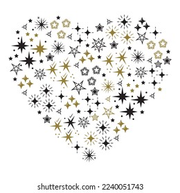 Forma cardíaca de las estrellas, ilustración vectorial aislada