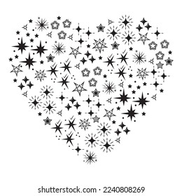 Heart shape of stars, vector isolated illustration