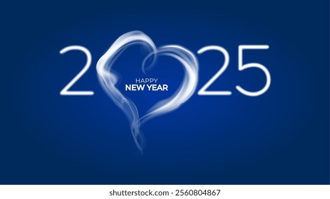 Heart shape steam illustration with Happy New year 2025 number.