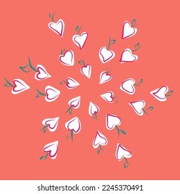a heart shape with stems and leaves like a strawberry arranged radially is suitable for all designs