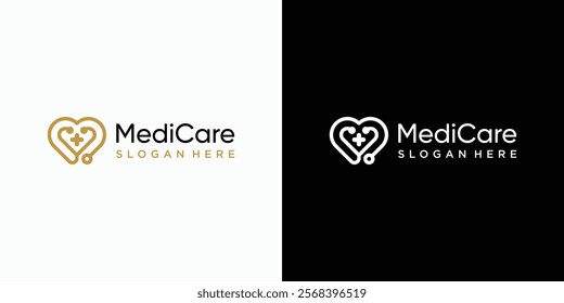 Heart shape stethoscope line vector logo design with modern, simple, clean and abstract style. Icon for business, health care, clinic and personal branding.