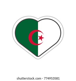 Heart shape sticker or label design for Algeria flag. Illustration for greeting cards, posters, patches and prints for clothes, flyers, emblems