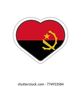 Heart shape sticker or label design for Angola flag. Illustration for greeting cards, posters, patches and prints for clothes, flyers, emblems