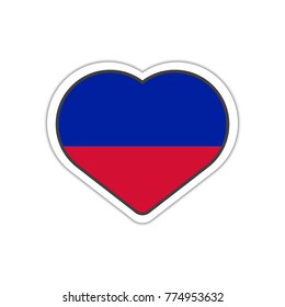 Heart shape sticker or label design for Haiti flag. Illustration for greeting cards, posters, patches and prints for clothes, flyers, emblems